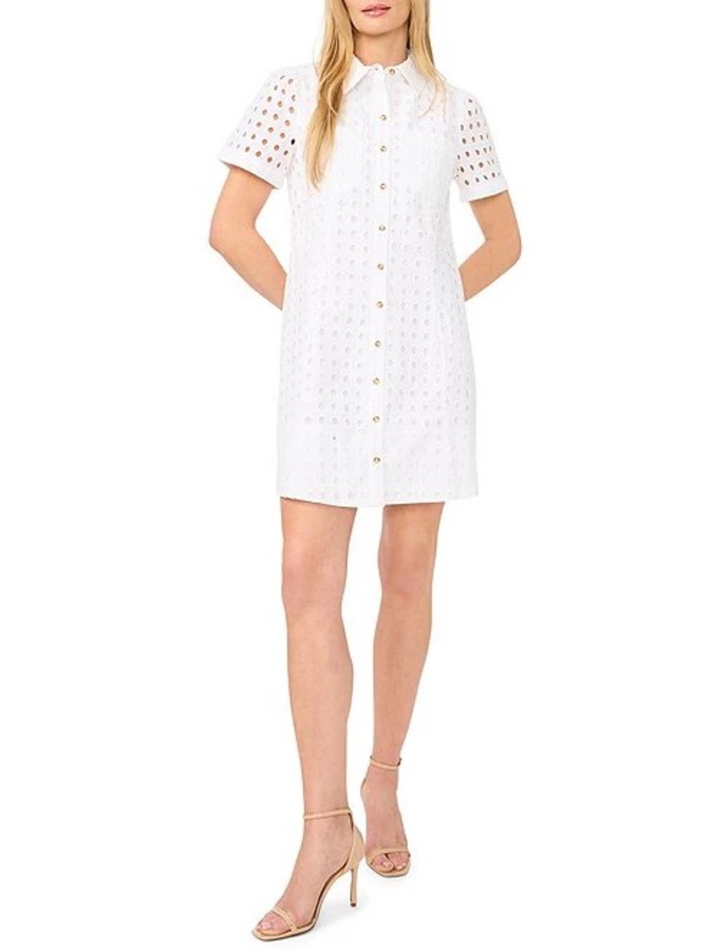 CeCe White Eyelet Button-Front Mini Dress
